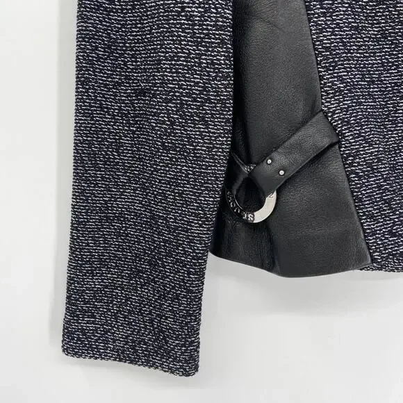 St. John Collection Gray Black Tweed Zip Jacket Leather Panels Size S - Picture 8 of 8